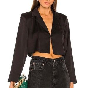L’Acadamie Leona Crop Blazer Blouse in black, brand new with tags, size S